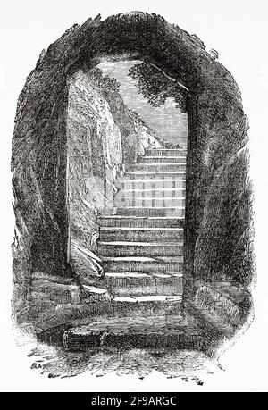 Entrée aux catacombes de Saint-Sébastien, Rome, Latium, fin du XIXe siècle. Italie, Europe. Illustration gravée du XIXe siècle de souvenirs de la réforme en Italie 1883 par John Stoughton (1807-1897) Banque D'Images