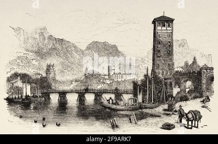 Vue panoramique générale sur la ville de trente, Trentin. Alto Adige, fin du XIXe siècle. Italie, Europe. Illustration gravée du XIXe siècle de souvenirs de la réforme en Italie 1883 par John Stoughton (1807-1897) Banque D'Images