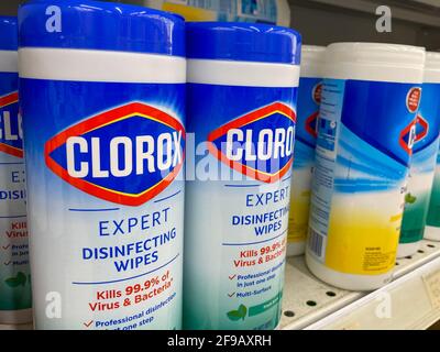 'RAK, RAK, Emirats Arabes Unis - 4.17.2021.: Clorox Sanitizer lingettes iin épicerie pour coronavirus COVID-19 prévention et la propreté des mains Banque D'Images