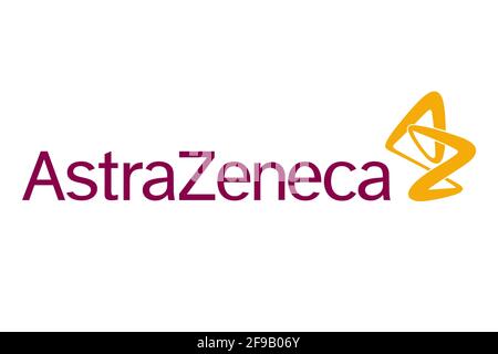 Kharkov, Ukraine - 17 avril 2021 : logo AstraZeneca sur fond blanc isolé, société pharmaceutique de vaccins COVID-19 Banque D'Images