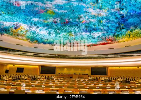 GENÈVE, SUISSE, 20 JUILLET 2017 : une salle de réunion au Palais des Nations - siège des Nations Unies à Genève, Suisse Banque D'Images