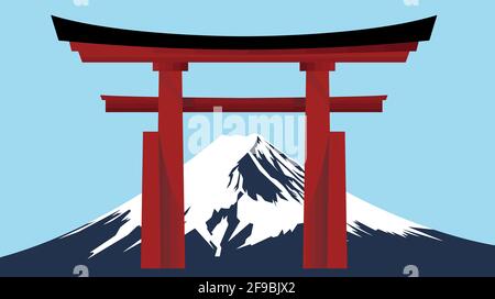 Le volcan du Mont Fuji Torii Japon Asie illustration Banque D'Images