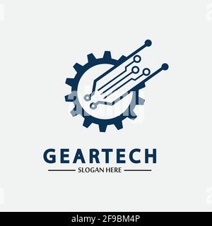 Modèle de conception vectoriel du logo Tech Gear. Logo de la technologie modèle Design Vector, Emblem, Design concept, Creative Symbol, Icon Illustration de Vecteur
