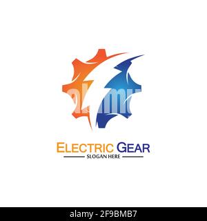 Illustration du modèle de logo Electric Gear Vector. Adapté aux entreprises, à la technologie et au Web. Également, pour l'énergie et le symbole tonnerre Illustration de Vecteur