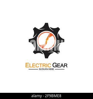 Illustration du modèle de logo Electric Gear Vector. Adapté aux entreprises, à la technologie et au Web. Également, pour l'énergie et le symbole tonnerre Illustration de Vecteur