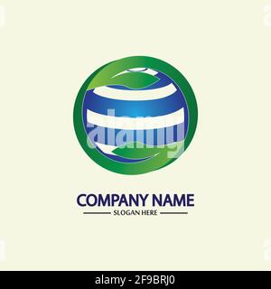 ECO World nature Global logo Design Template.World Globe icône avec symbole feuille autour. Utilisable pour les affaires, la nature, l'environnement, la science et l'écologie L Illustration de Vecteur