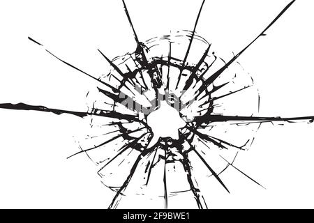 Fissures dans la fenêtre d'un coup de feu d'une arme. Vitre endommagée Illustration de Vecteur