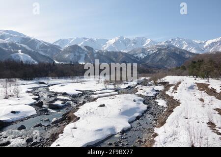 Hakuba, Japon, 28/02/2021, hiver 2021, vallée de Hakuba. Banque D'Images