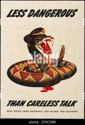 Une affiche de la WW2 vintage avertissant le public des dangers de parler insouciant Banque D'Images