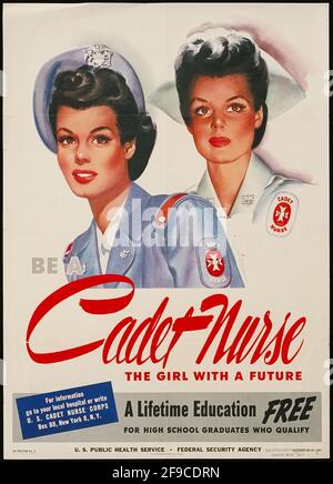 Une affiche de la Seconde Guerre mondiale américaine recrutant des femmes pour être un cadet infirmière Banque D'Images
