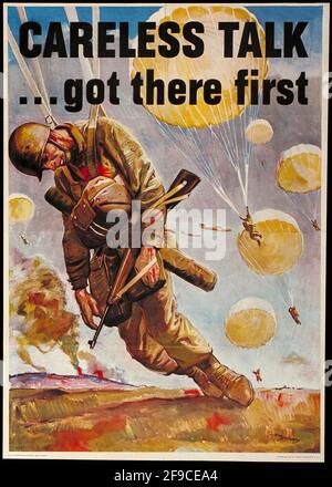 Une affiche de la WW2 vintage avertissant le public des dangers de parler insouciant Banque D'Images