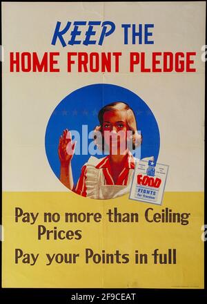 Une affiche de la Seconde Guerre mondiale américaine encourageant les gens à ne pas payer aussi beaucoup pour la nourriture pour contrer le marché noir Banque D'Images