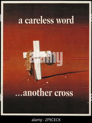 Une affiche de la WW2 vintage avertissant le public des dangers de parler insouciant Banque D'Images
