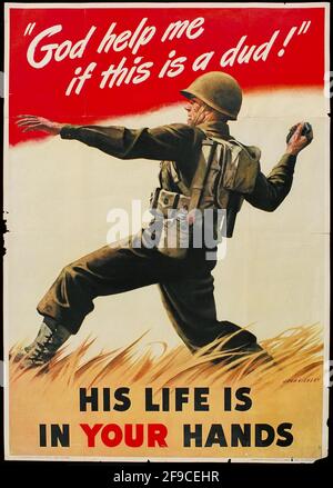 Une affiche de la Seconde Guerre mondiale américaine encourageant les gens à travailler dans le industrie de guerre Banque D'Images