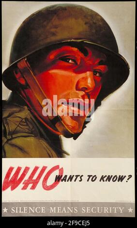 Une affiche de la WW2 vintage avertissant le public des dangers de parler insouciant Banque D'Images