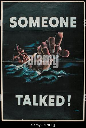 Une affiche de la WW2 vintage avertissant le public des dangers de parler insouciant Banque D'Images