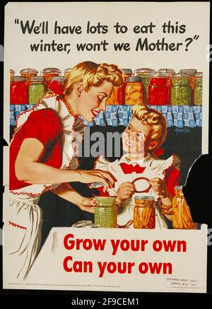 Une affiche de la Seconde Guerre mondiale américaine encourageant les gens à développer leur propre nourriture Banque D'Images