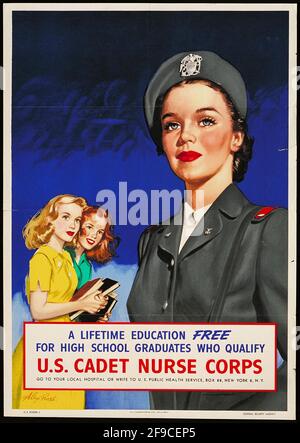 Une affiche de recrutement de la WW2 américaine pour les cadets de l'infirmière Banque D'Images