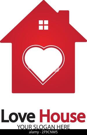 Logo « Love Home ». Combinaison d'icônes cœur et maison. Symbole Santé et soins. Modèle de conception de logo Flat Vector Illustration de Vecteur