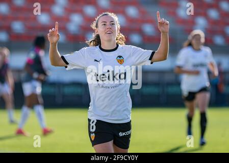 Valence, Espagne. 17 avril 2021. Candela Andujar Jimenez, de Valencia CF, réagit pendant la Ligue des femmes espagnoles, la Ligue Primera Division Femenina, match de football entre Valencia CF et Madrid CFF au stade Antonio Puchades. (Note finale; Valencia CF 2:0 Madrid CFF) (photo de Xisco Navarro/SOPA Images/Sipa USA) crédit: SIPA USA/Alay Live News Banque D'Images