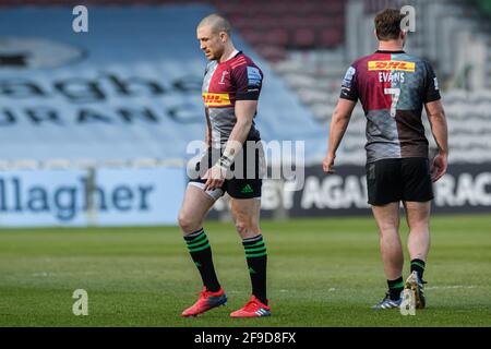 LONDRES, ROYAUME-UNI. 17 avril 2021. Mike Brown, de Harlequins, lors du match de rugby de Gallagher Premiership entre Harlequins vs Worcester Warriors au stade Twickenham Stoop, le samedi 17 avril 2021. LONDRES, ANGLETERRE. Credit: Taka G Wu/Alay Live News Banque D'Images