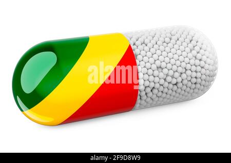 Capsule de pilule avec drapeau congolais. La santé au Congo concept. Rendu 3D isolé sur fond blanc Banque D'Images