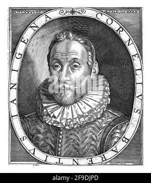 Portrait de Cornelis Jan Barents à l'âge de 40 ans, en ovale avec inscription sur les bords. Sous le portrait sa devise: Aeternitatis ad Scolum. Banque D'Images