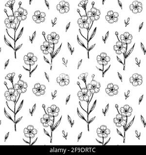 Motif fleurs printanières sans coutures avec éléments dessinés à la main. Illustration vectorielle dans le stile d'esquisse. Illustration de Vecteur