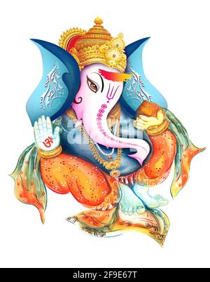 Peinture numérique haute résolution des dieux indiens Lord Ganesha Banque D'Images