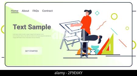 architecte travaillant sur un plan panoramique réglable, ingénieur de conception de projet chez lieu de travail Illustration de Vecteur