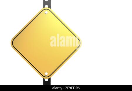 Illustration d'un panneau de route jaune vierge isolé dans arrière-plan blanc avec espace de copie Banque D'Images