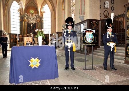Seraphim se tint dans l'église des chevaliers, pour son Altesse Royale le prince Philip, duc d'Édimbourg, chevalier du roi, à Stockholm, en Suède, le samedi 17 avril, 2021. L'ordre de Séraphim, son Altesse Royale le duc d'Édimbourg est décédé le 9 avril 2021. Photo par Stella Pictures/ABACAPRESS.COM Banque D'Images