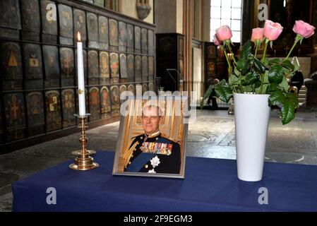 Seraphim se tint dans l'église des chevaliers, pour son Altesse Royale le prince Philip, duc d'Édimbourg, chevalier du roi, à Stockholm, en Suède, le samedi 17 avril, 2021. L'ordre de Séraphim, son Altesse Royale le duc d'Édimbourg est décédé le 9 avril 2021. Photo par Stella Pictures/ABACAPRESS.COM Banque D'Images