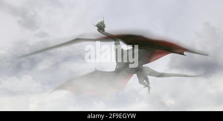 Dragon, conte de fée géante créature voler à travers les nuages Banque D'Images