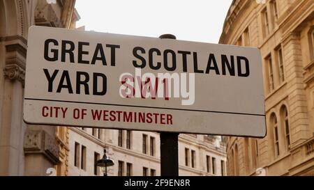 LONDRES, ROYAUME-UNI - 12 février 2018 : Great Scotland Yard, Londres, Royaume-Uni - janvier 2018 : bâtiments d'époque sous le panneau « Great Scotland Yard » Banque D'Images