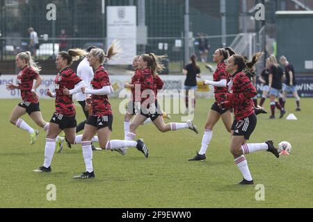 Leyland, Royaume-Uni. 18 avril 2021. Manchester United lors de la quatrième manche de la coupe Womens FA entre Burnley et Manchester United au stade Lancashire FA Ground, Royaume-Uni crédit: SPP Sport Press photo. /Alamy Live News Banque D'Images