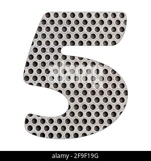Numéro 5 - tôle d'acier inoxydable perforée. Banque D'Images