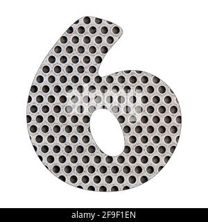 Numéro 6 - tôle d'acier inoxydable perforée. Banque D'Images