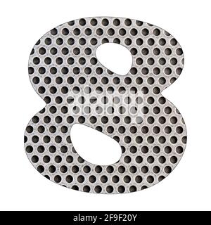 Numéro 8 - tôle d'acier inoxydable perforée. Banque D'Images