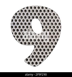 Numéro 9 - tôle d'acier inoxydable perforée. Banque D'Images