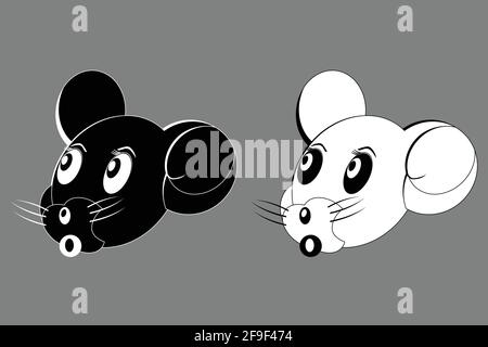 Souris bande dessinée visage tête noir blanc Illustration de Vecteur