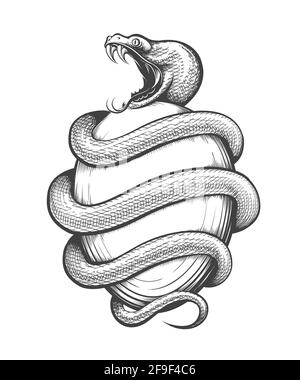 Tatouage de Snake et d'oeuf TheOrphique. Ancienne cosmogonie symbole de la tradition religieuse Orchic. Illustration vectorielle. Illustration de Vecteur