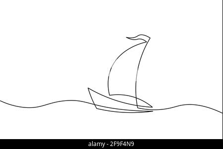 Icône de bateau de mer d'art en ligne continue. Yacht voyage concept touristique silhouette symbole conception. Une illustration vectorielle de mise en plan Illustration de Vecteur