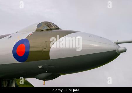 Royal Air Force Avro Vulcan B2 XM607 exposé à RAF Waddington. Malouines Black Buck One, mission de bombardement de la RAF pour désactiver l'aérodrome de Port Stanley Banque D'Images