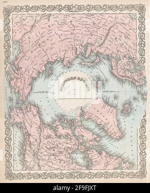 Belle carte de Colton du pôle Nord datant de 1860 avec de belles cartes colorées et des illustrations de pays, de régions et d'océans. Banque D'Images