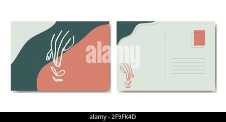 Vecteur abstrait main dessiné ligne art main avec fleur avec tons terre. Art contemporain dans le style boho. Pour carte postale. Illustration de Vecteur