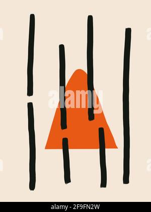 Affiche Bauhaus avec triangle orange et tiret. Affiche de modernisme coloré et abstrait. Pour l'industrie de l'impression, de l'affiche et de la mode. Banque D'Images