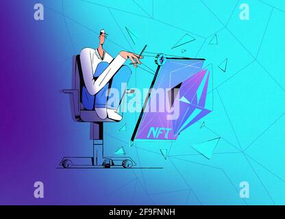 Digital Artist Make nft. Concept futuriste art à collectionner. Payer pour illustrer le concept de jetons uniques non fongibles à collectionner Art. Décentr Banque D'Images