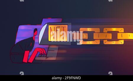 Jetons non fongibles NFT Minted Creation. Art et objets de collection illustration, utiliser la technologie blockchain pour créer des objets numériques uniques pour l'art cryptographique, c Banque D'Images