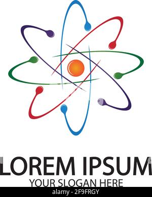 L'icône de l'atome. Vector illustration. Symbole de la science, de l'éducation, la physique nucléaire, de la recherche scientifique. Trois électrons tournent en orbite autour d'atomic nuc Illustration de Vecteur